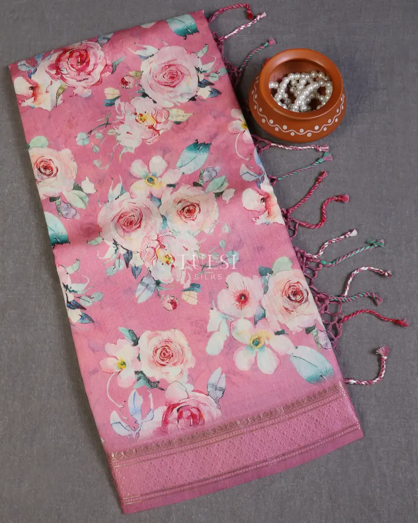 Pink Soft Tussar Printed Saree T623141-image