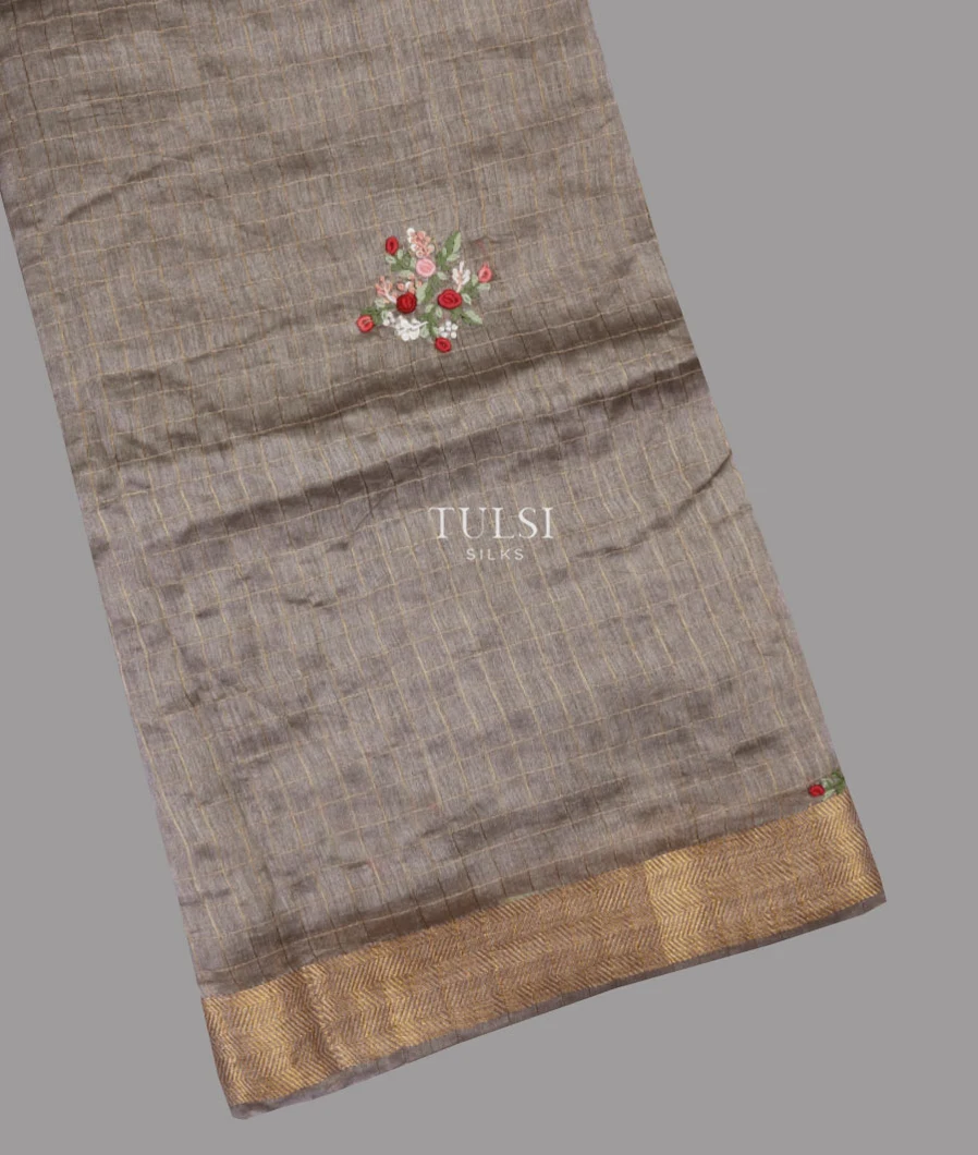 Grey Linen Embroidery Saree T623529-image