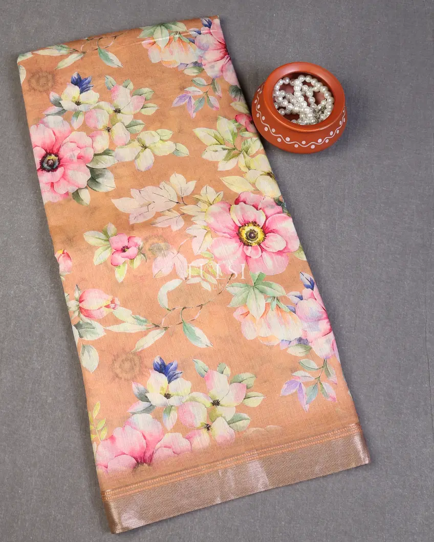 Peach Soft Tussar Printed Saree T623147-image