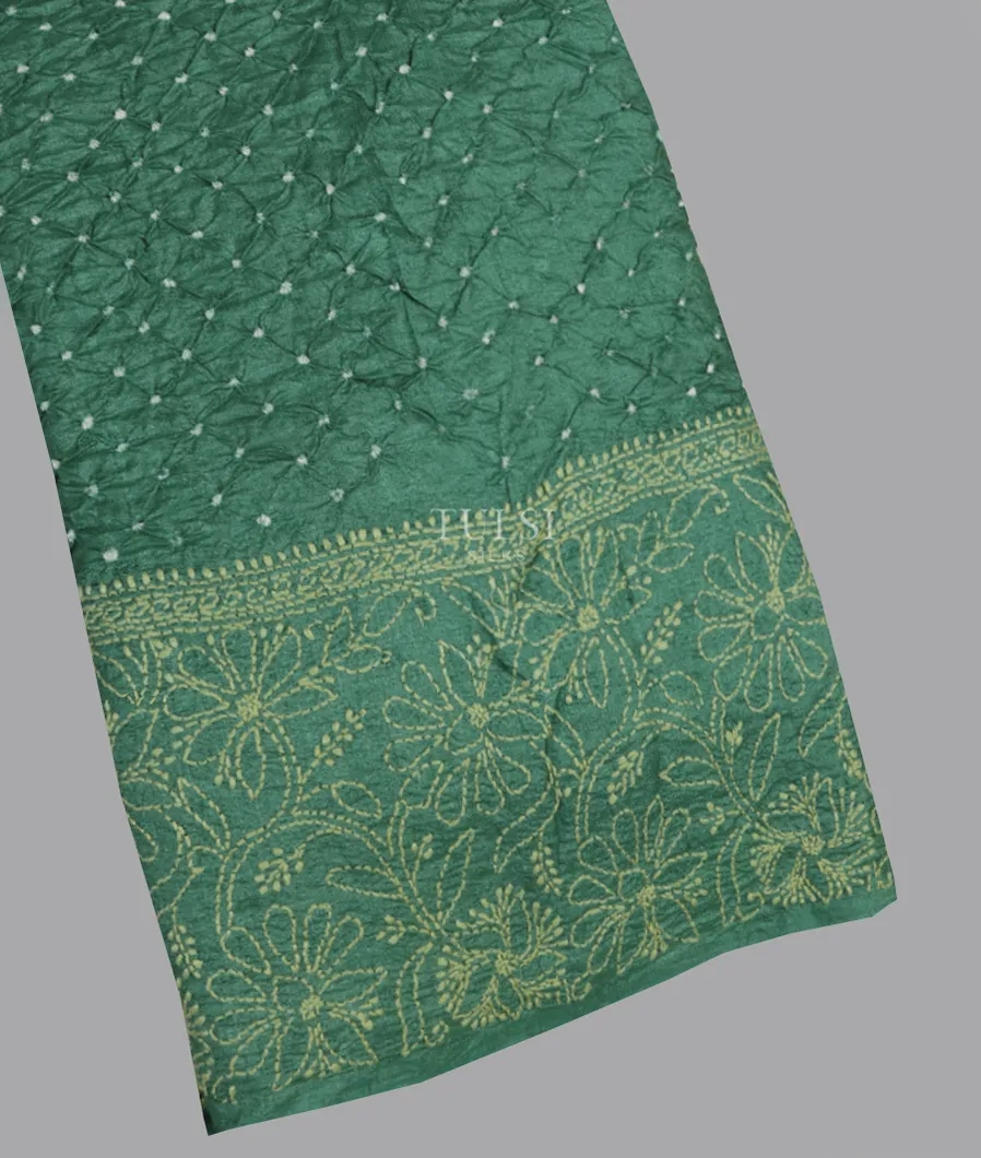 Green Bandhani Tussar Saree T617317-image