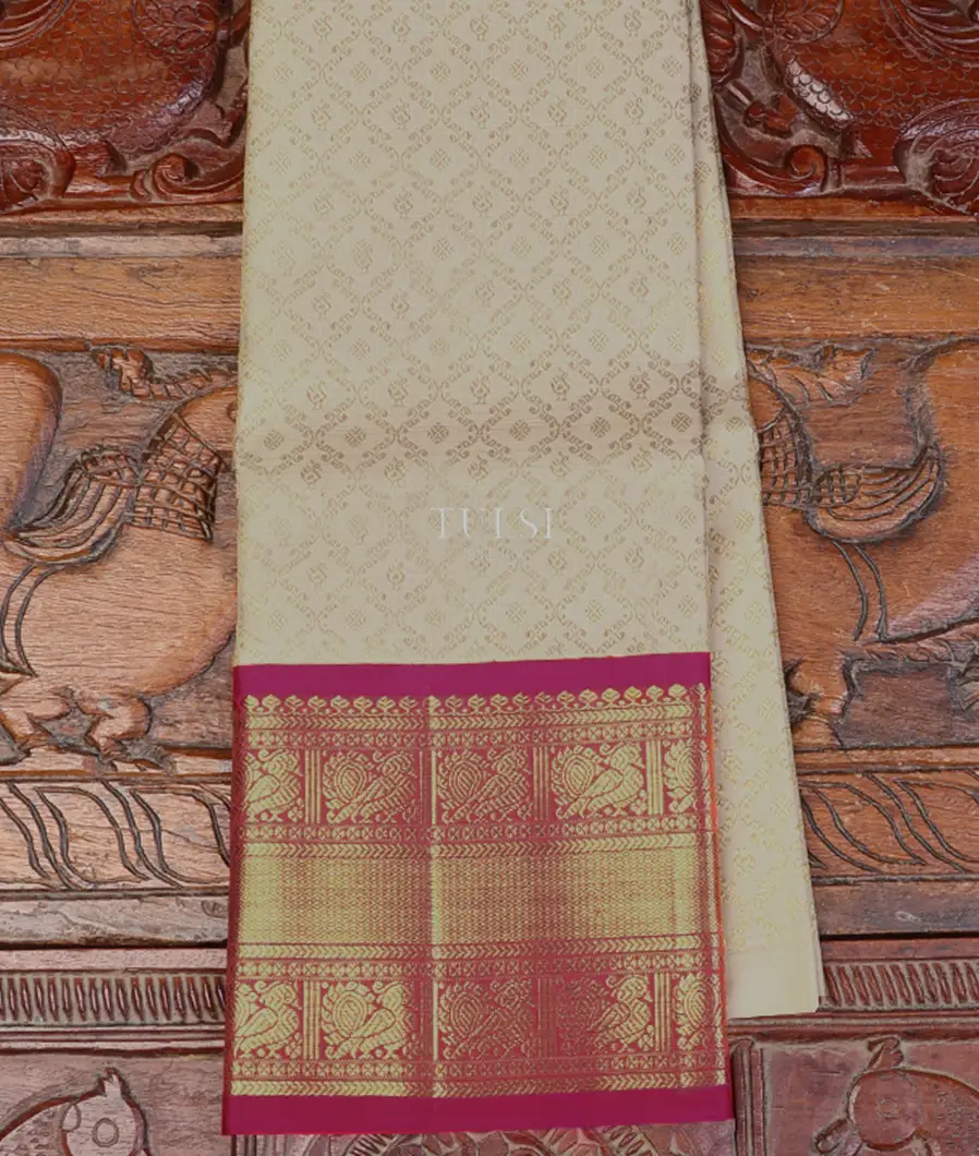 Light Beige Kanjivaram Silk Kids Pavadai T619476-image