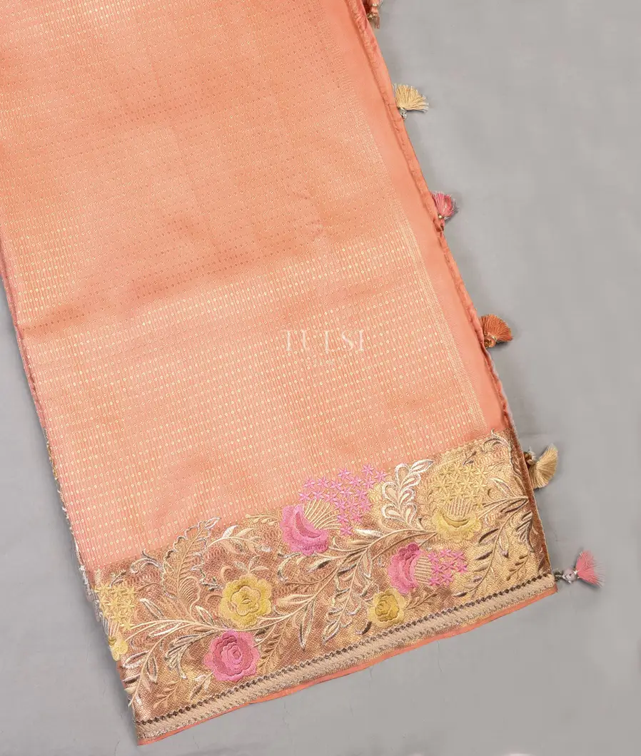 Peach Kanjivaram Embroidery Silk Saree T612082-image