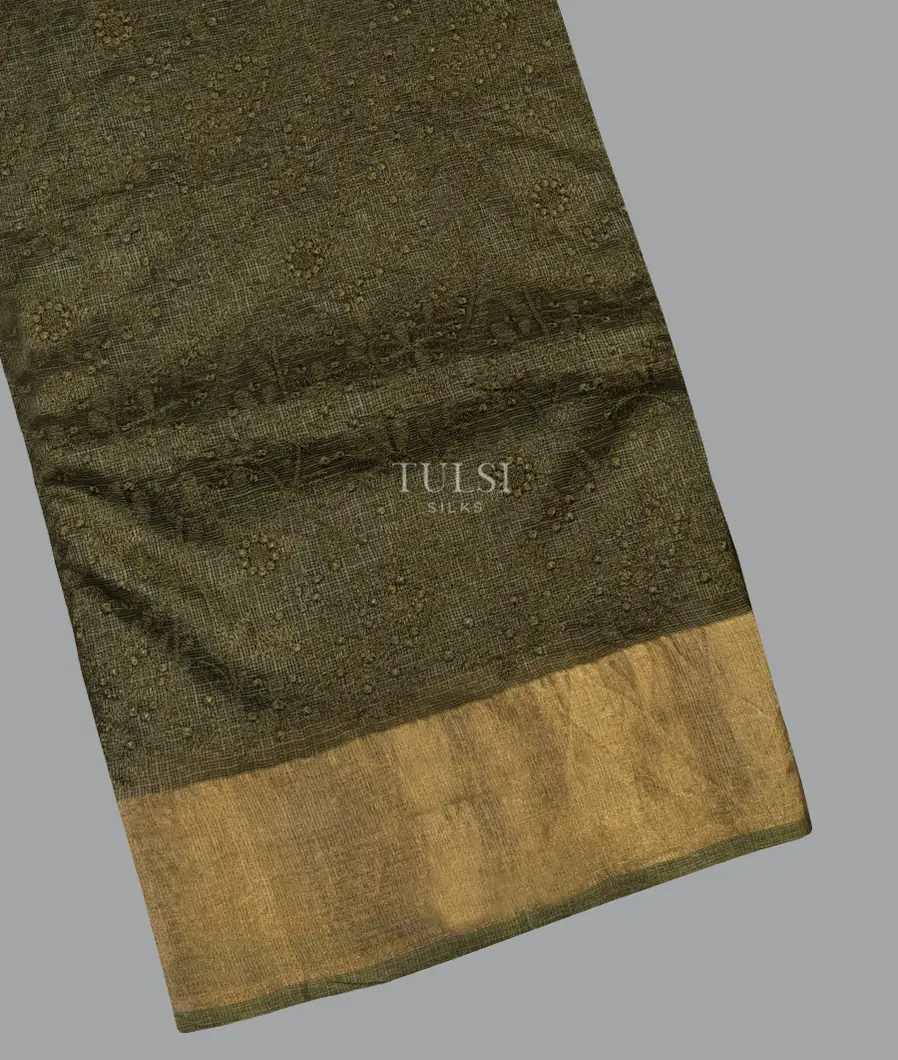 Olive Green Silk Kota Embroidery Saree T625607-image
