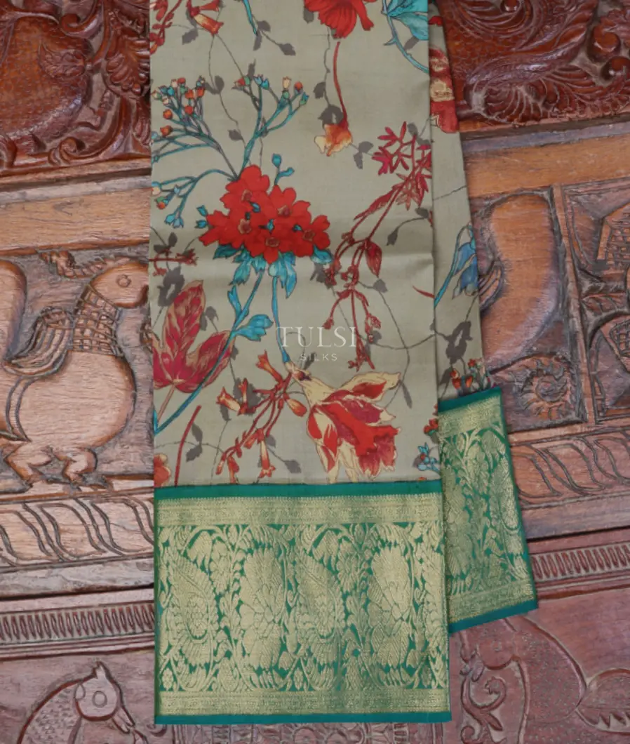 Grey Printed Kanjivaram Silk Dupatta T239442-1-image