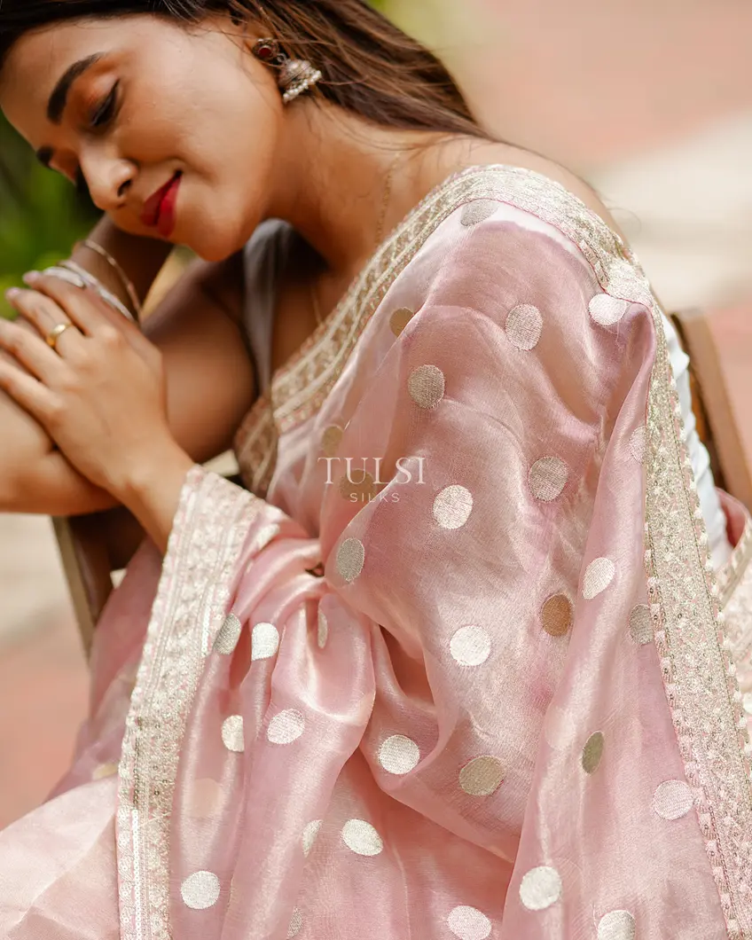 Pink Kora Tissue Organza Embroidery Saree T619387-image