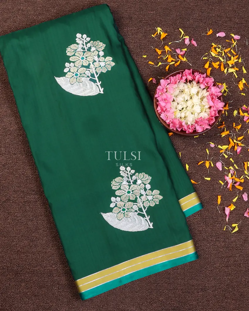 Peacock Green Banaras Mashru Silk Saree T600614-image