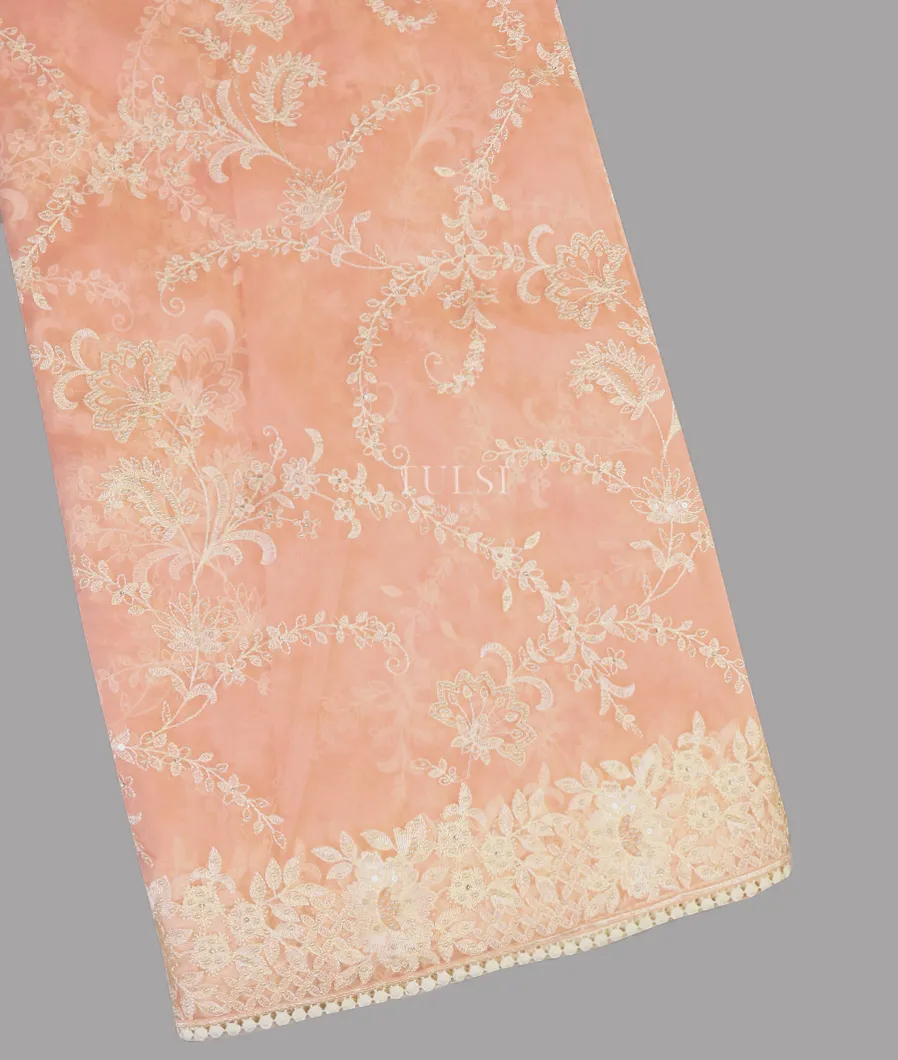 Peach Kora Organza Embroidery Saree T621892-image