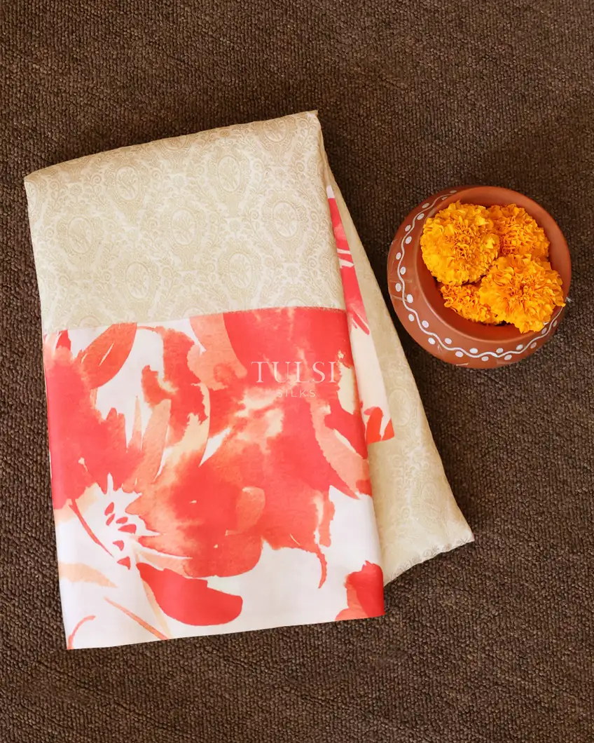 Off - White Printed Kanjivaram Silk Saree T628605-image