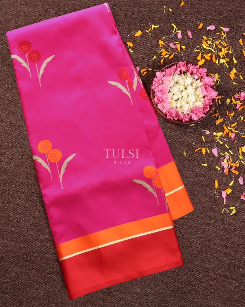 Magenta Banaras Mashru Silk Saree T609826-image