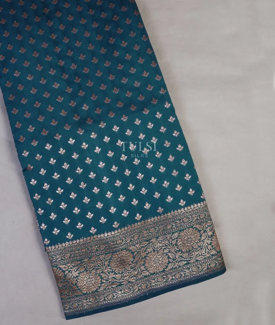 Peacock Blue Banaras Silk Saree T605167-image