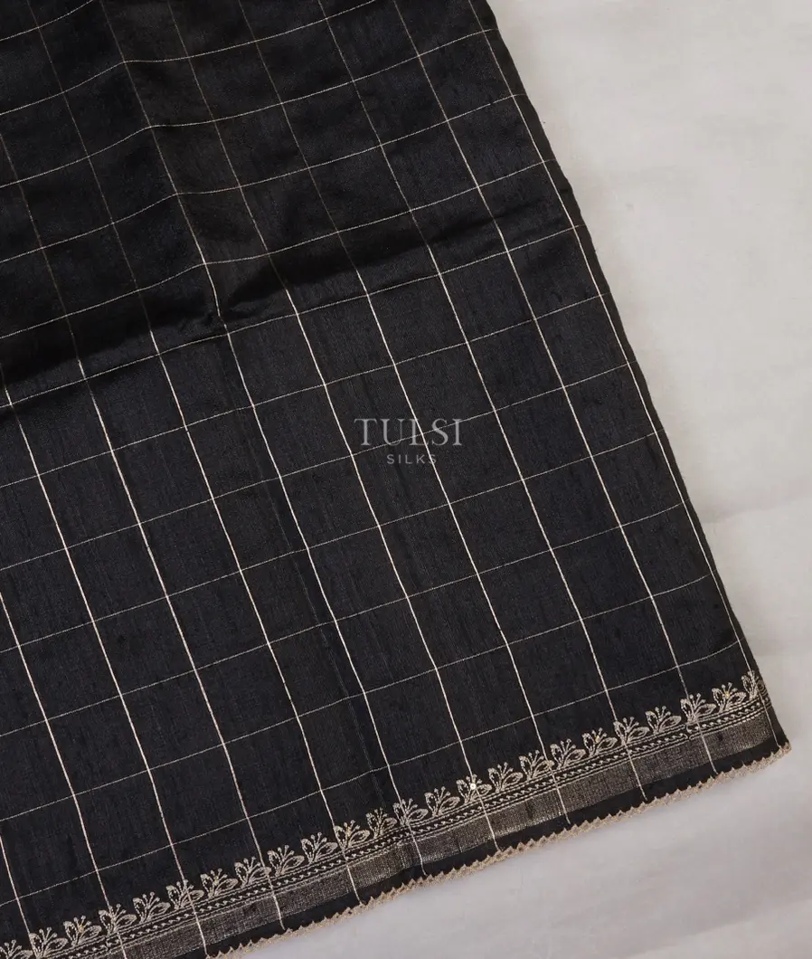 Black Tussar Embroidery Saree T616194-image