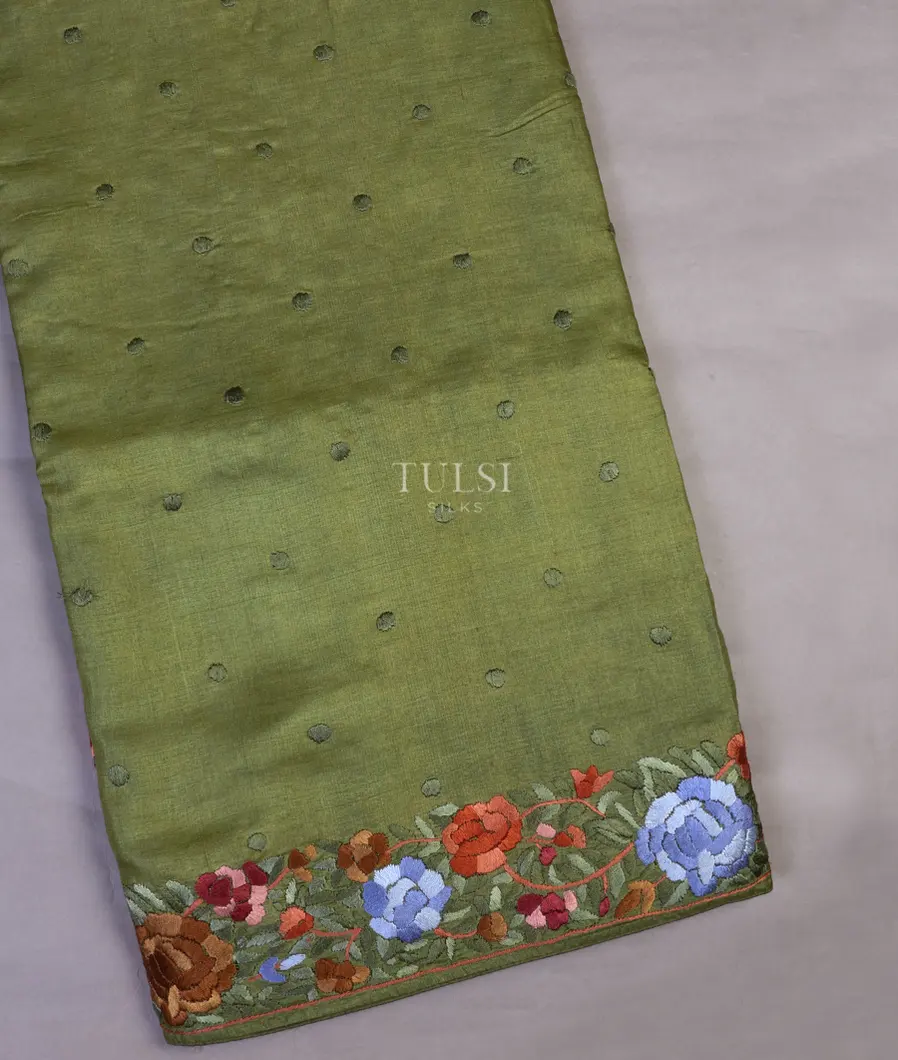 Green Tussar Embroidery Saree T595959-image