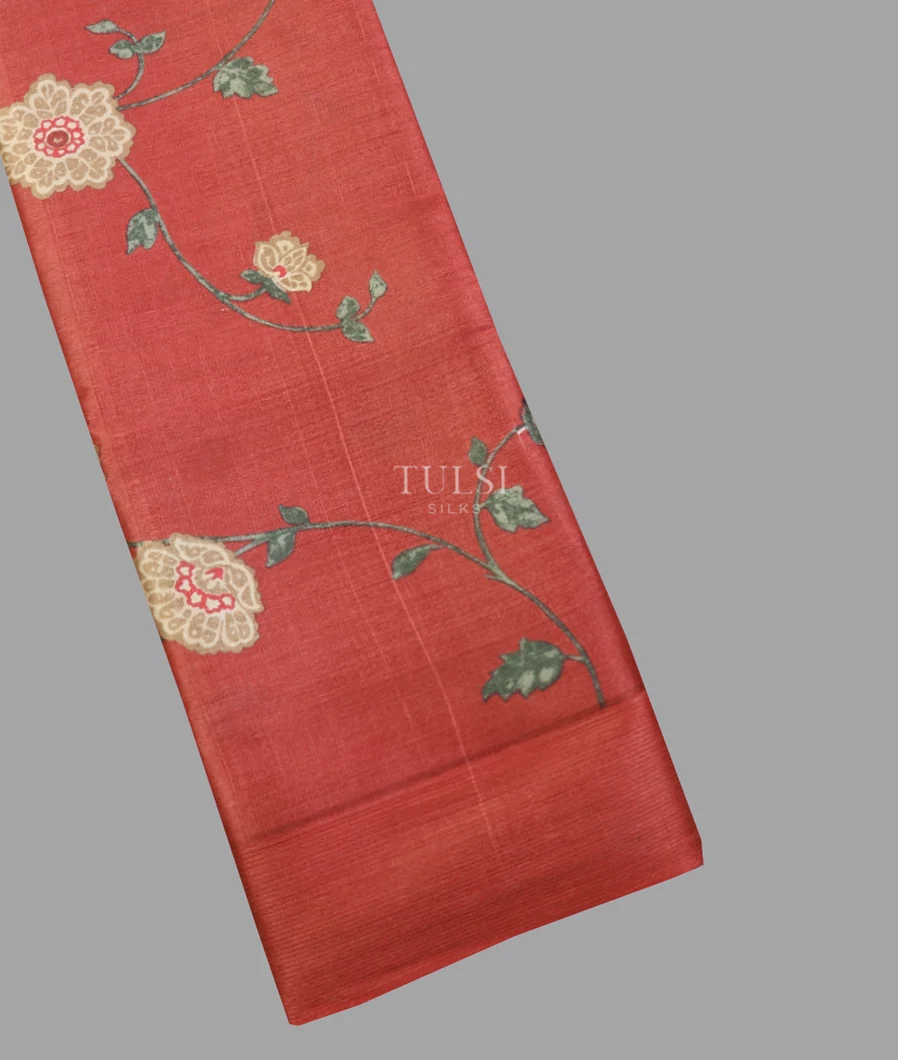 Red Tussar Printed Saree T626883-image