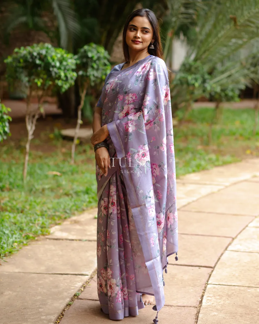 Lilac Purple Soft Tussar Printed Saree T629095-image