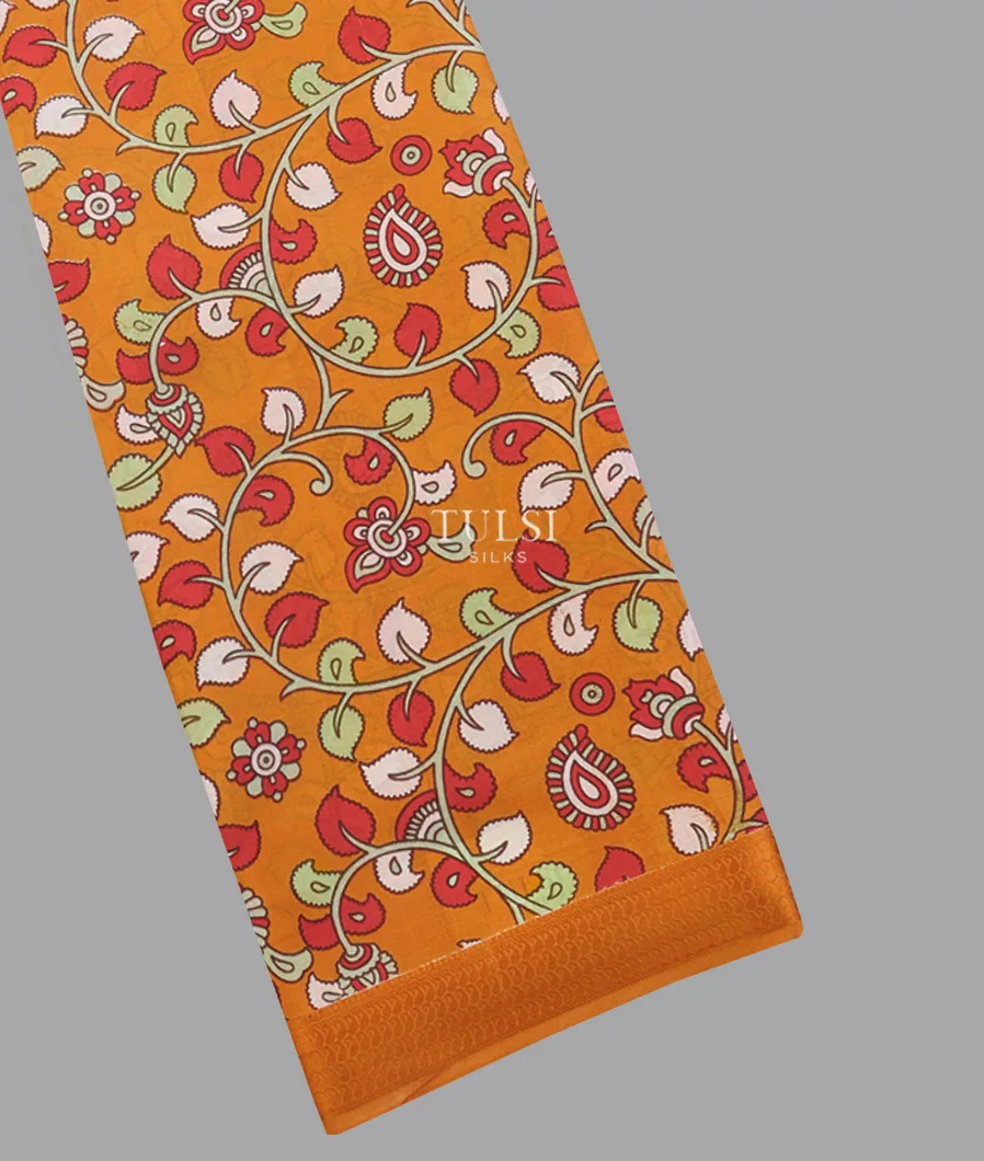 Rust Orange Printed Silk Saree T628813-image