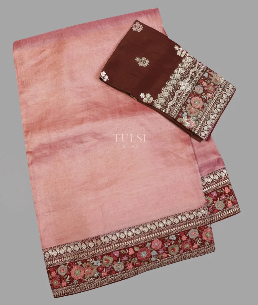 Pink Kora Tissue Organza Embroidery Saree T628630-image