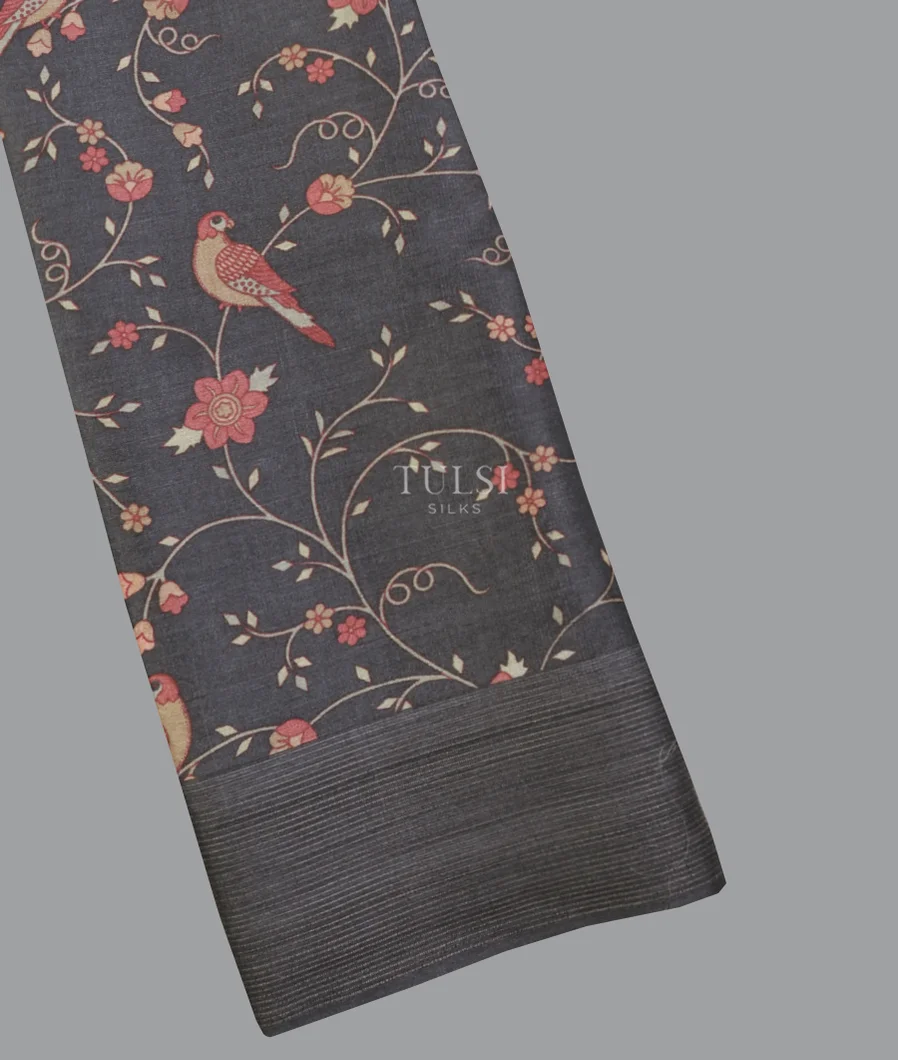 Dark Grey Tussar Printed Saree T626864-image