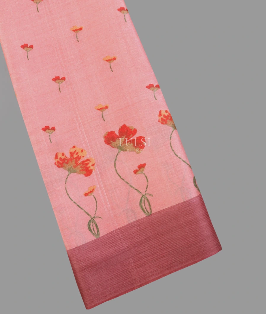 Pink Tussar Printed Saree T621559-image
