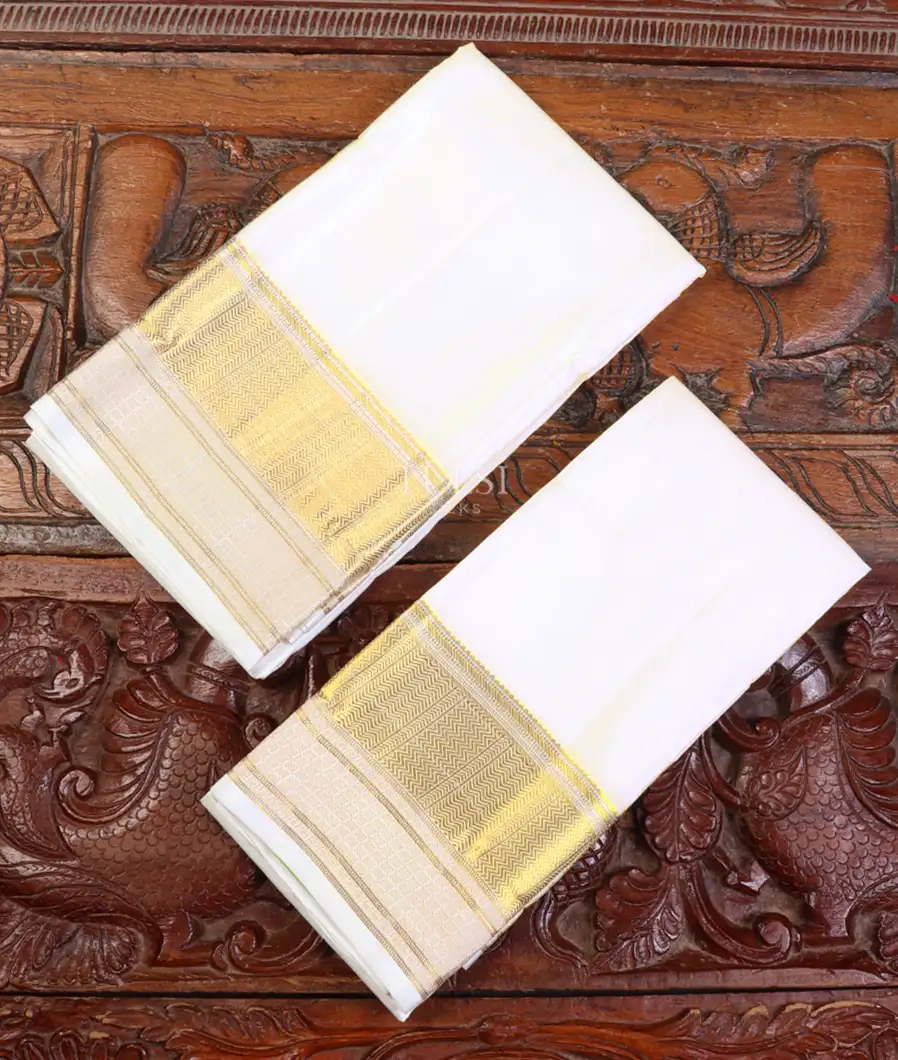 Off-White Handwoven Kanjivaram Silk Dhoti and Vastharam T461646-image