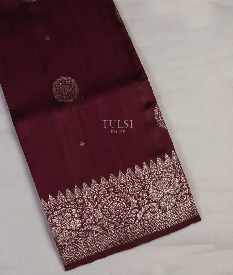 Burgundy Banaras Tussar Saree T624439-image