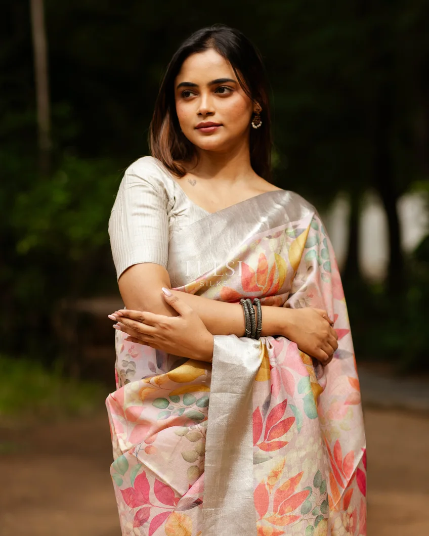 Light Dusty Pink Tussar Printed Saree T609874-image