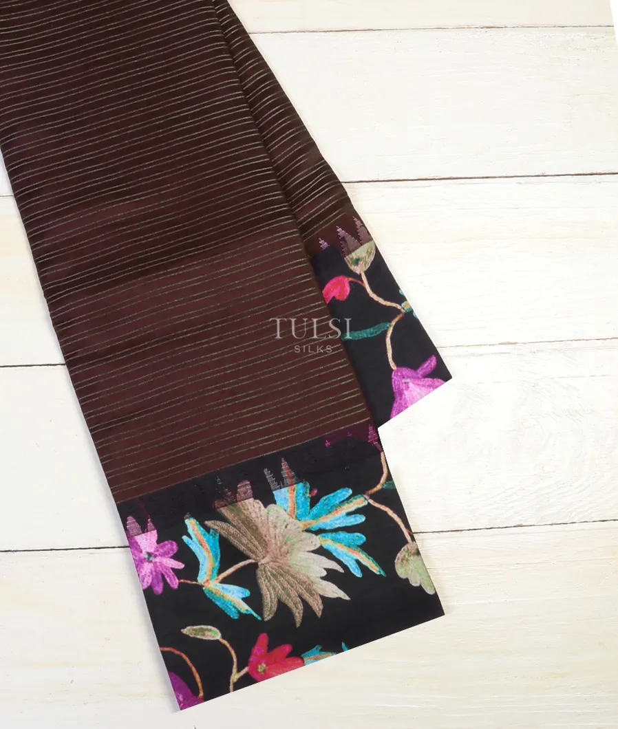 Deep Brown Printed Soft Silk Saree T632807-image