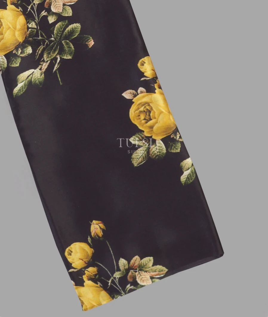 Black Satin Crepe Silk Saree T618152-image