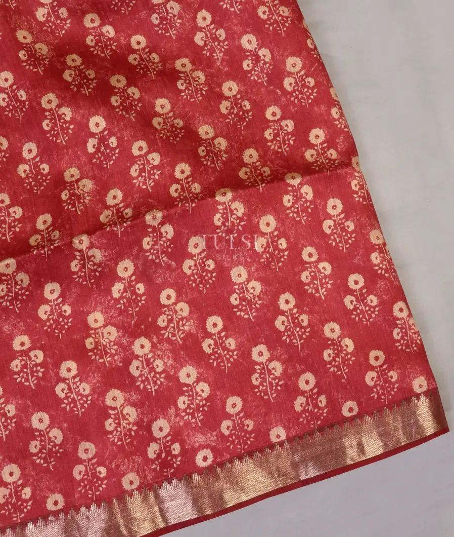 Red Soft Tussar Printed Saree T632131-image