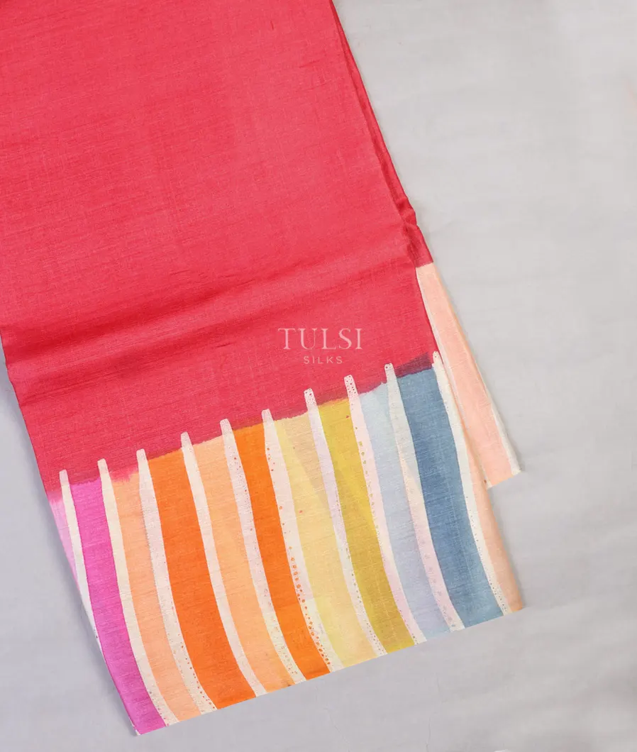 Pinkish Red Tussar Printed Saree T599779-image