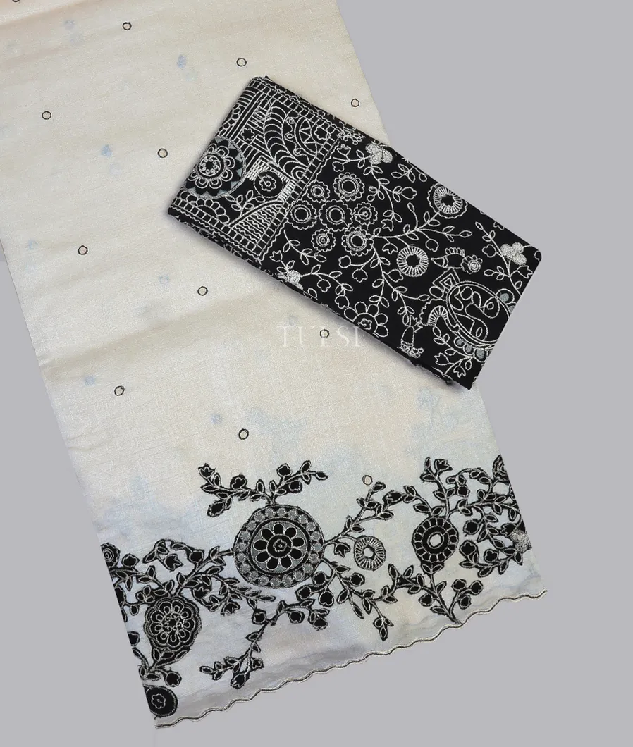 Off-White Tussar Embroidery Saree T631190-image