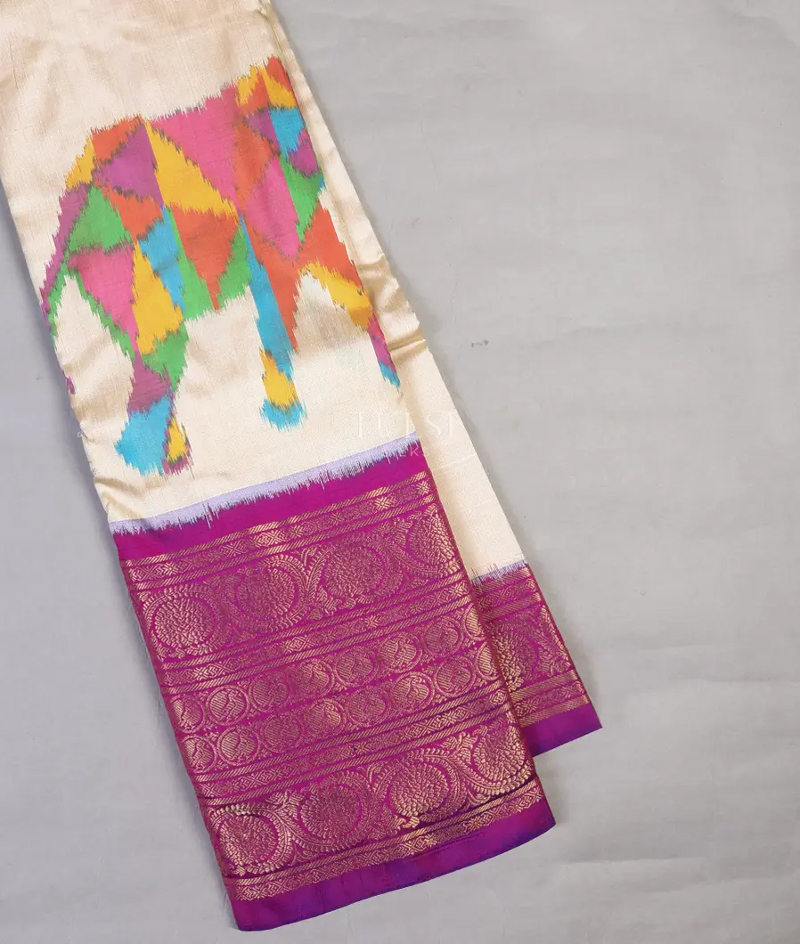 Off-White Ikat Silk Saree T633826-image