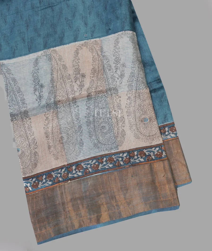 Blue Tussar Printed Saree T629398-image