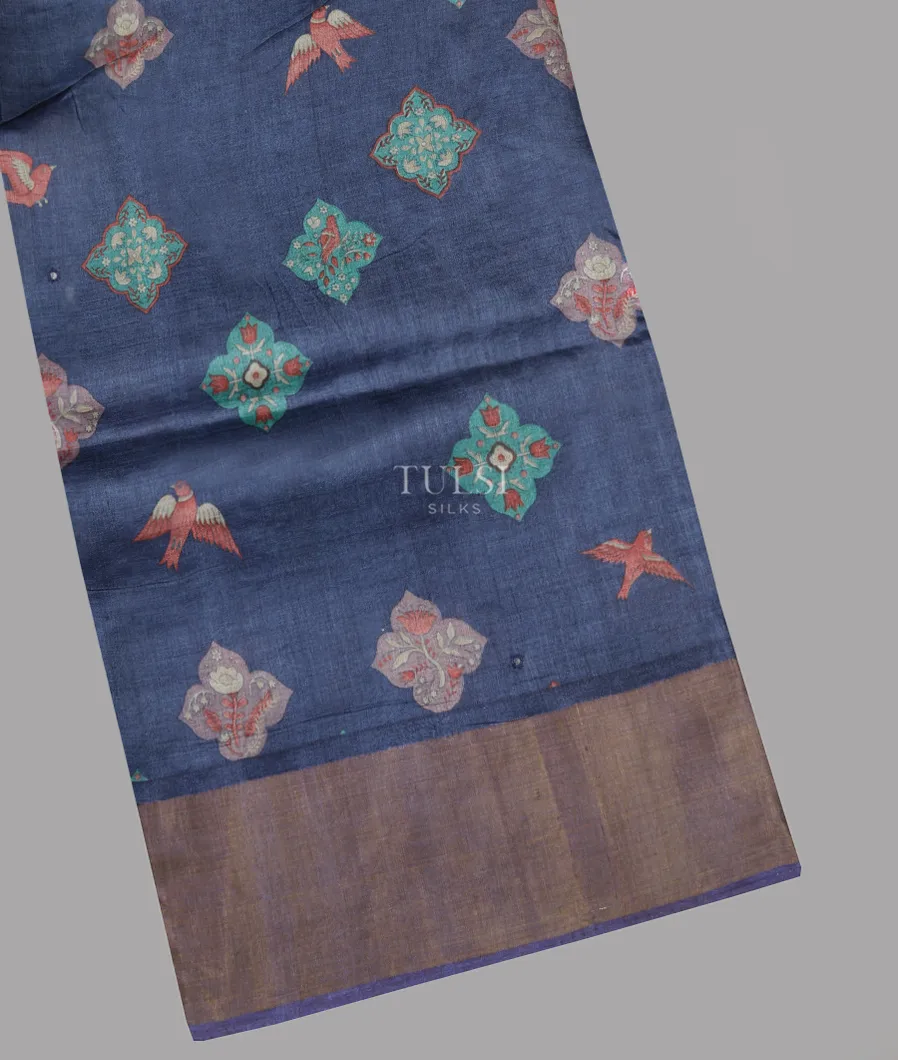 Blue Tussar Printed Saree T629389-image