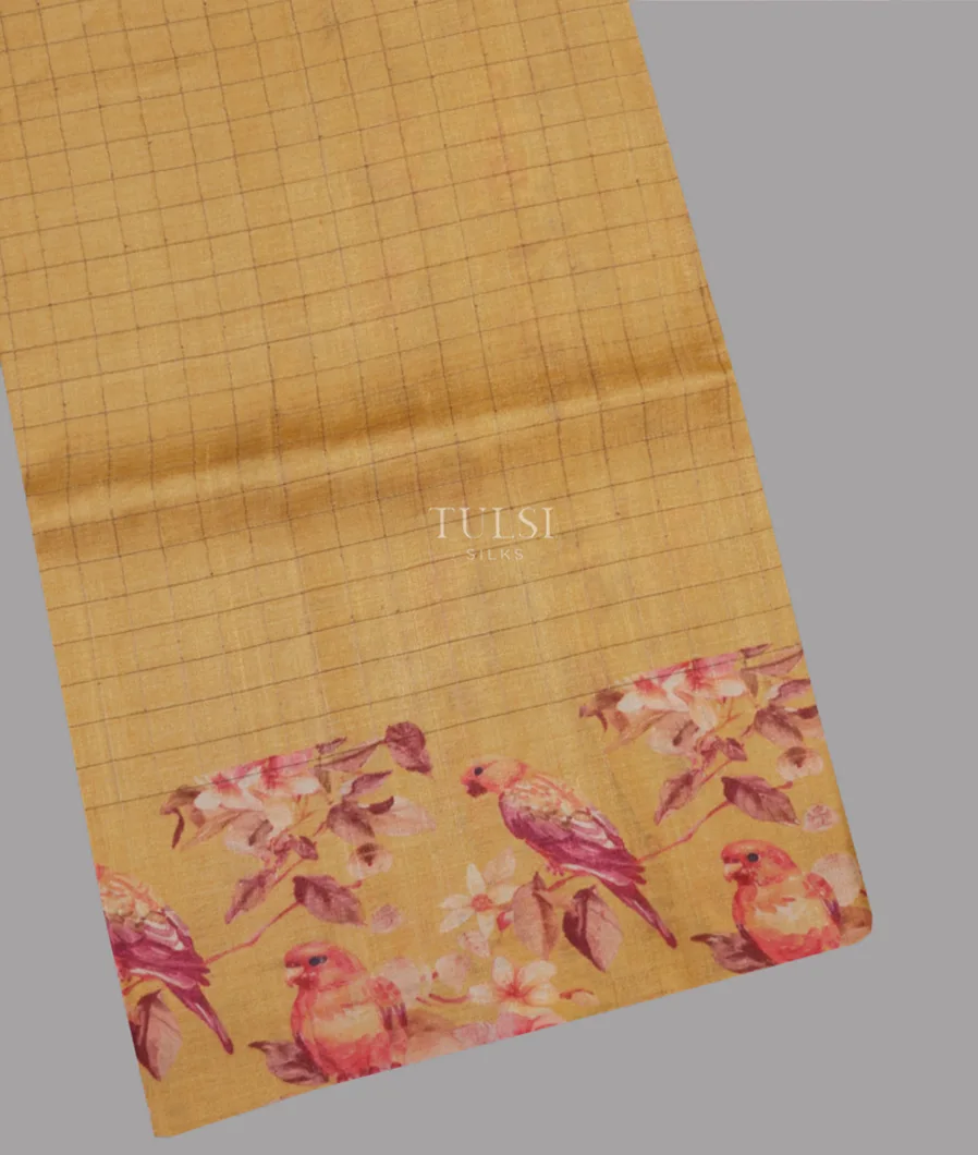 Yellow Tussar Printed Saree T626507-image