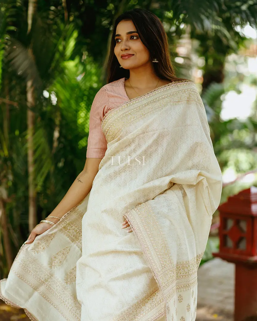Off-White Tussar Embroidery Saree T604274-image