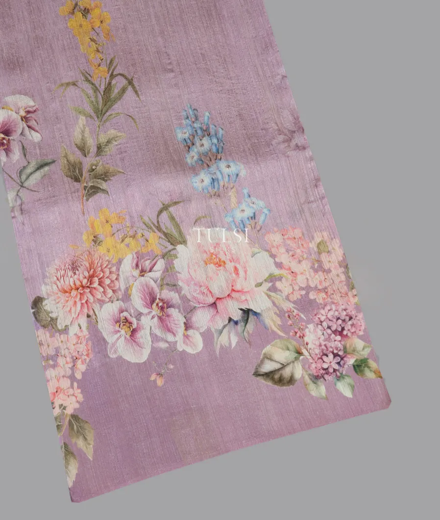 Lavender Tussar Printed Saree T608490-image