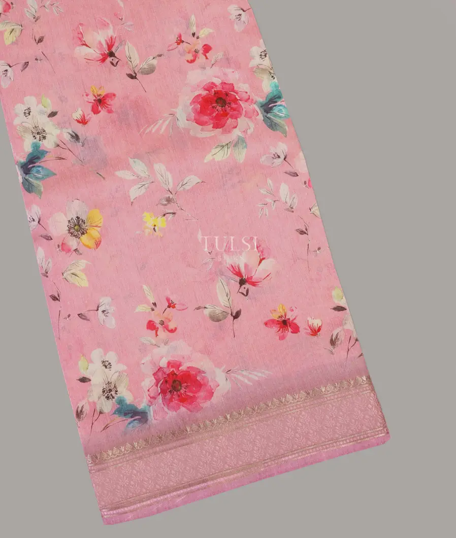Pink Soft Tussar Printed Saree T623142-image