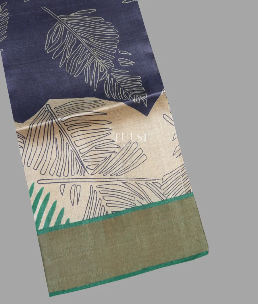 Blue And Off - White Tussar Printed Saree T630295-image