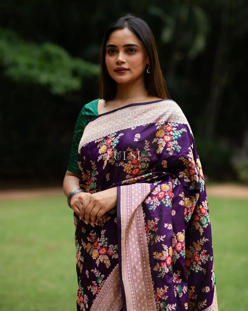 Purple Banaras Silk Saree T618671-image