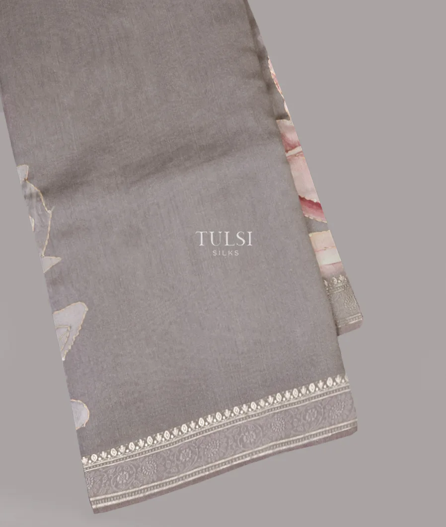 Grey Soft Tussar Printed Saree T617587-image