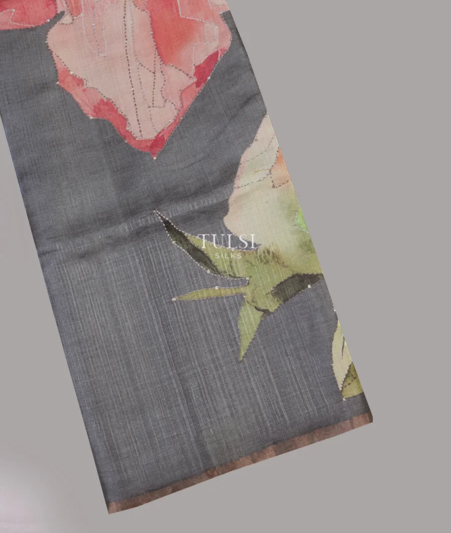 Grey Tussar Printed Saree T617598-image