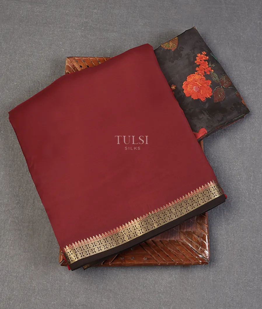 Maroon Mysore Silk Saree T634867-image