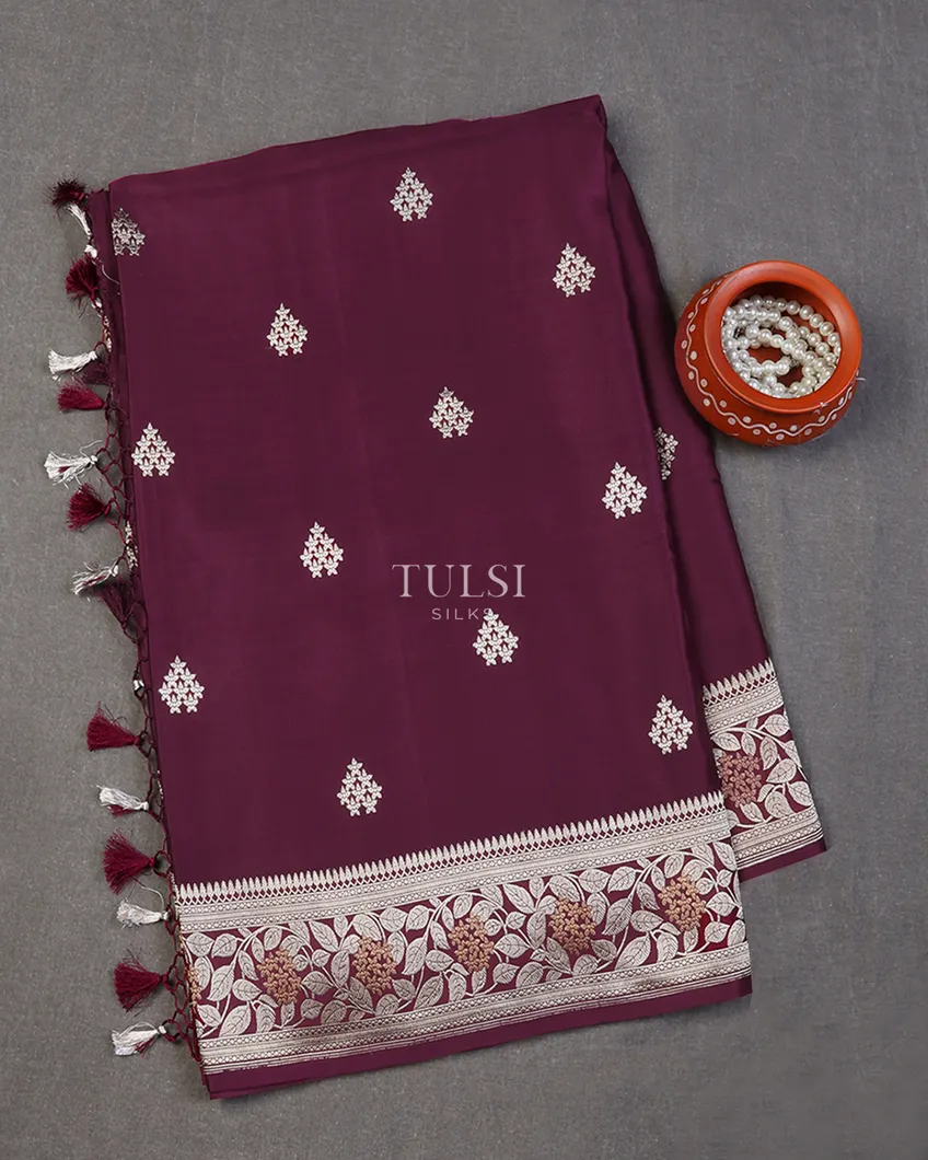 Burgundy Banaras Mashru Silk Saree T635693-image