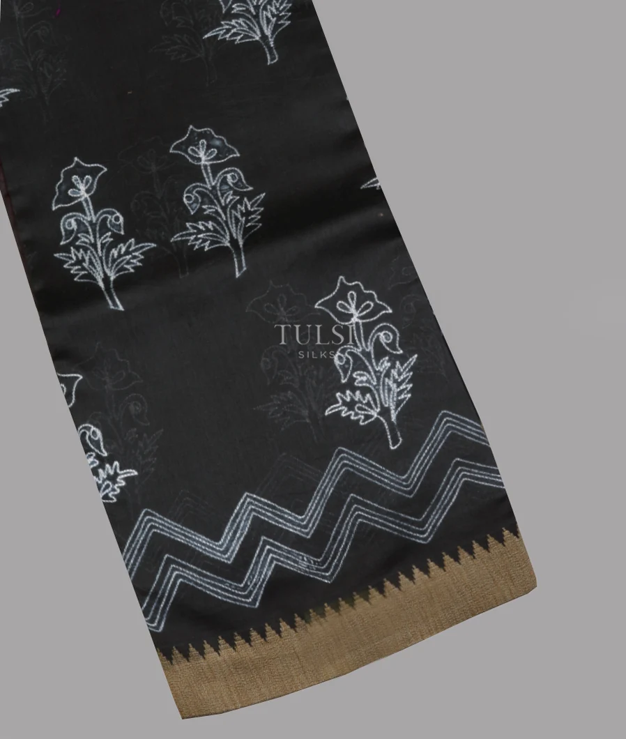 Black Soft Printed Cotton Saree T534513-image