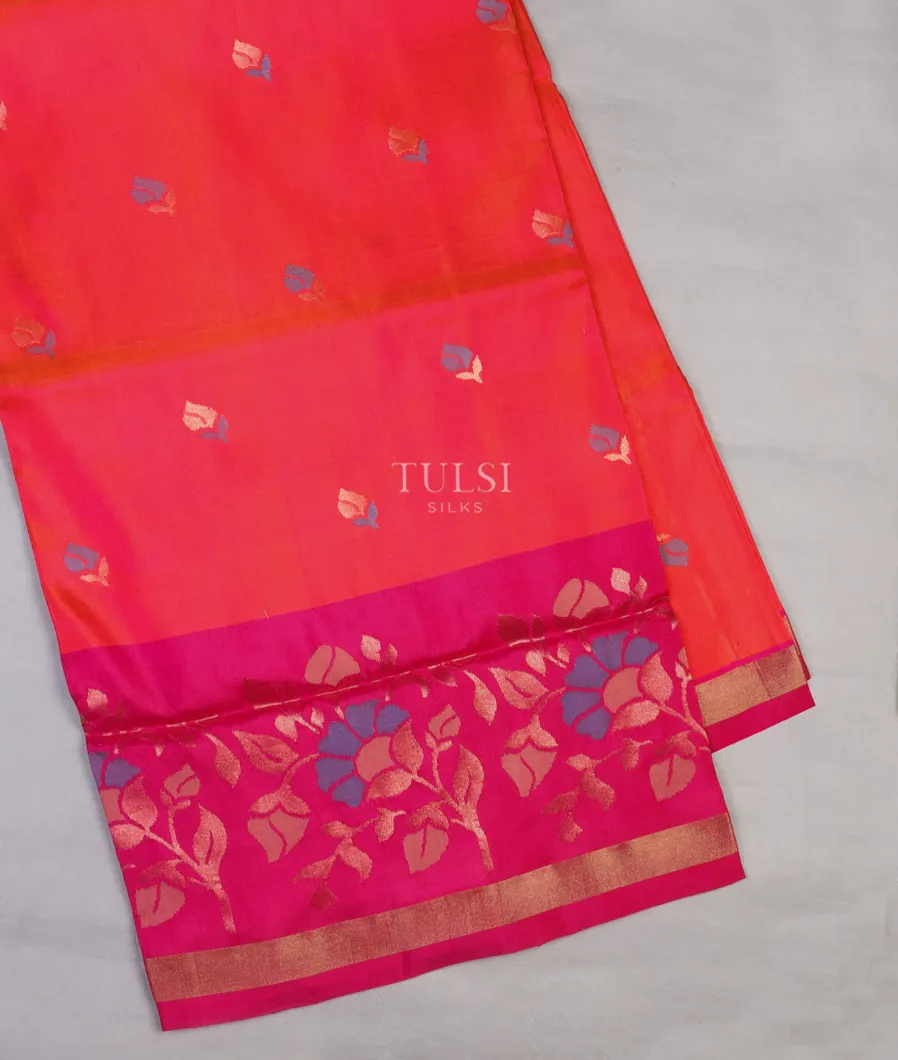 Orangish Pink Uppada Silk Saree T619725-image