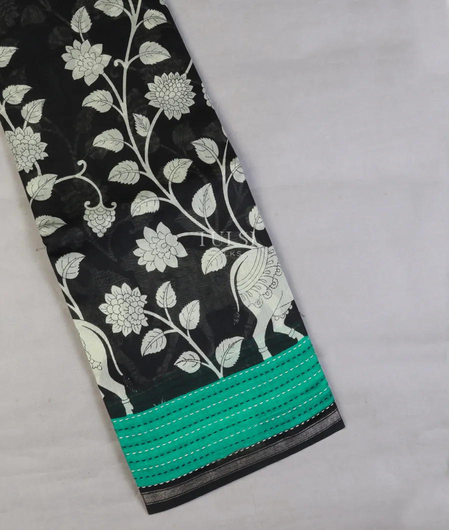 Black Soft Printed Cotton Saree T630373-image
