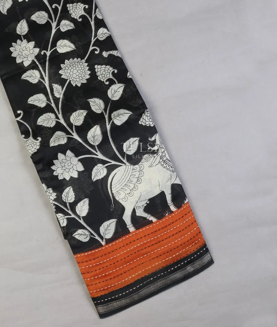 Black Soft Printed Cotton Saree T630374-image