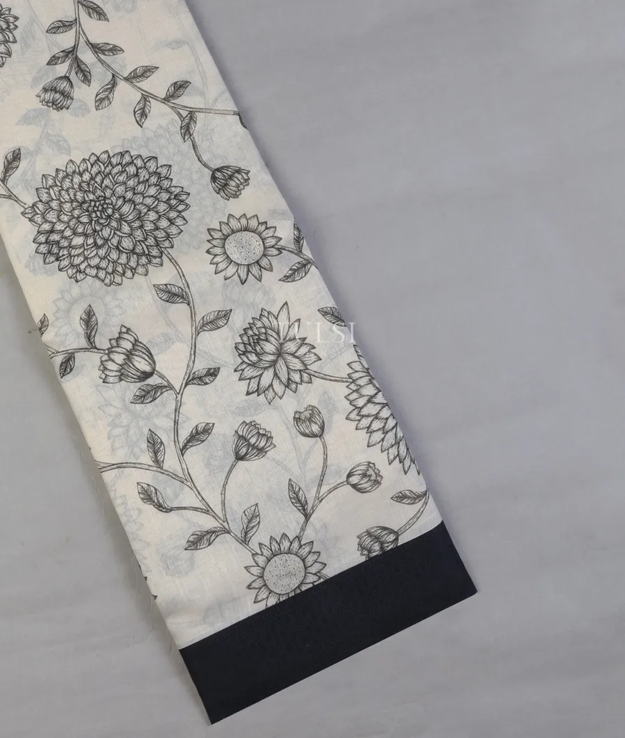 Off-White Printed Cotton Saree T635148-image