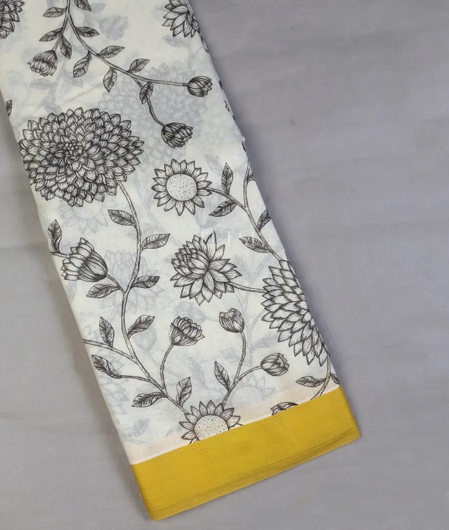 Off-White Printed Cotton Saree T635153-image