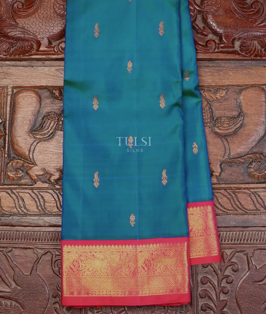 Peacock Blue Kanjivaram Silk Saree T624094-image